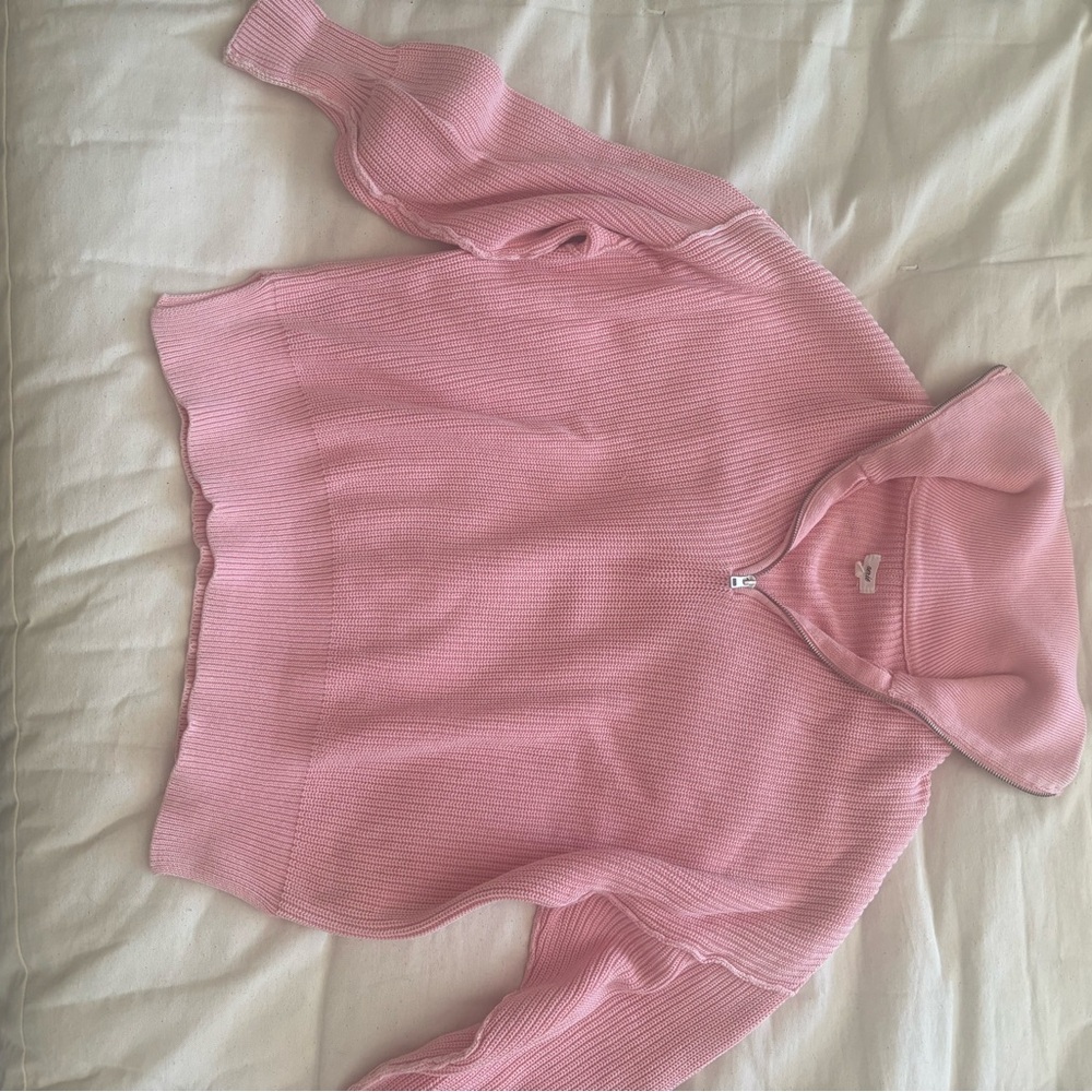 Aerie Pink Oversized Half Zip Sweater